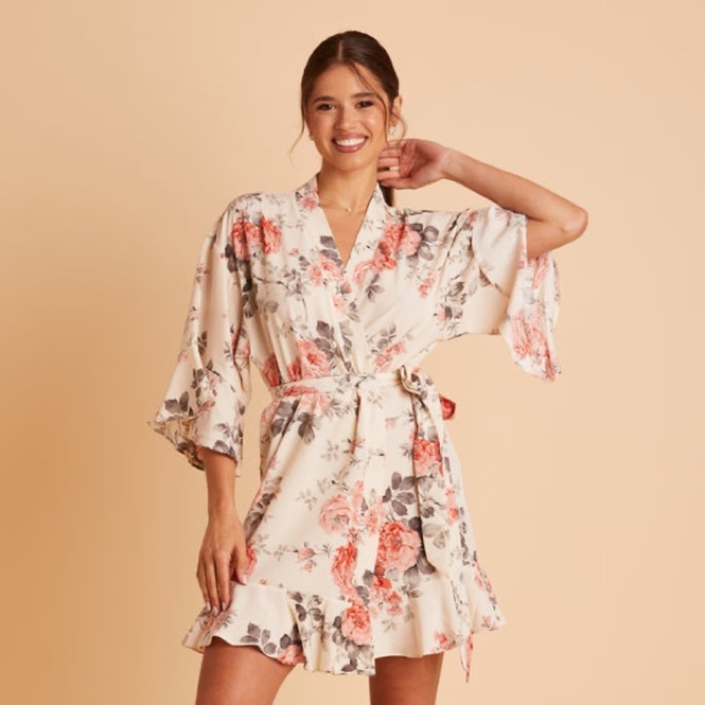 Birdy Grey KENNY FLORAL RUFFLE ROBE - Cream Floral XS